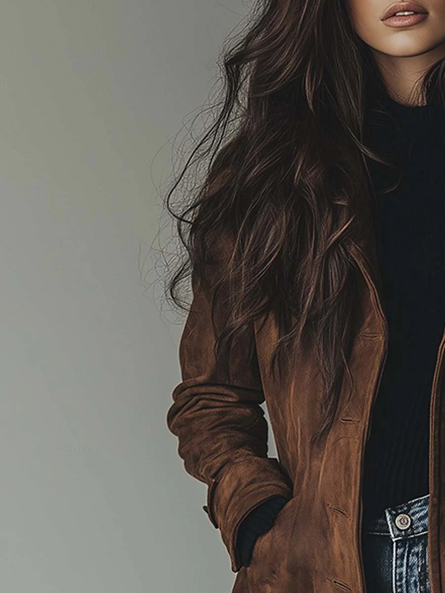 Justine | Trench Vintage Effet Daim Coupe Tailleur