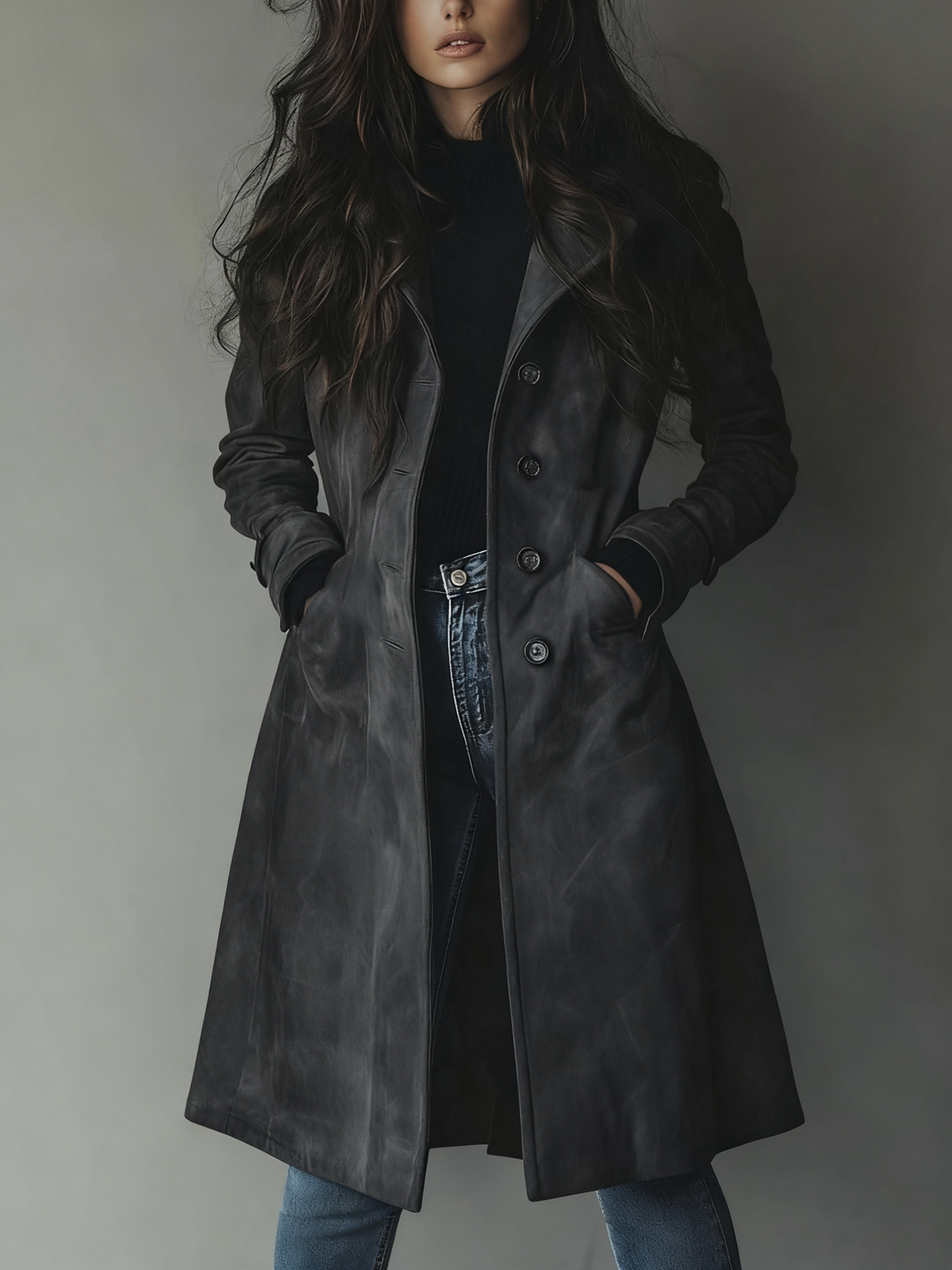 Justine | Trench Vintage Effet Daim Coupe Tailleur