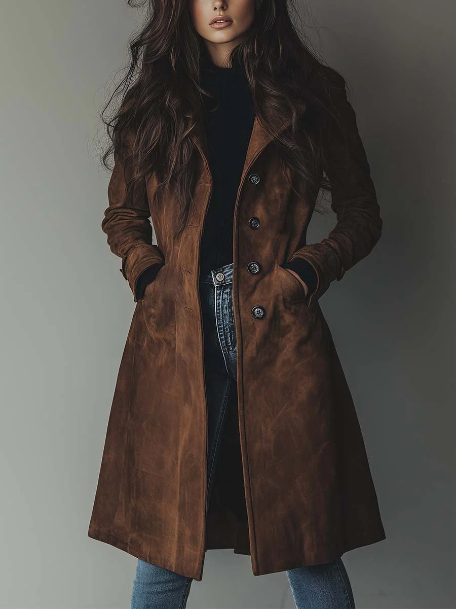 Justine | Trench Vintage Effet Daim Coupe Tailleur