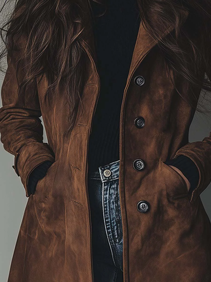 Justine | Trench Vintage Effet Daim Coupe Tailleur