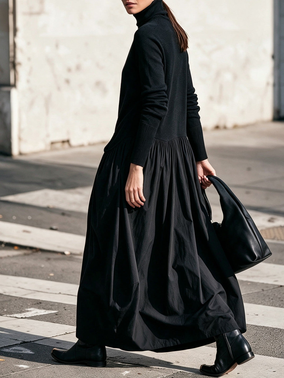 Sidonie | Robe Longue Oversize à Col Montant et Grandes Poches