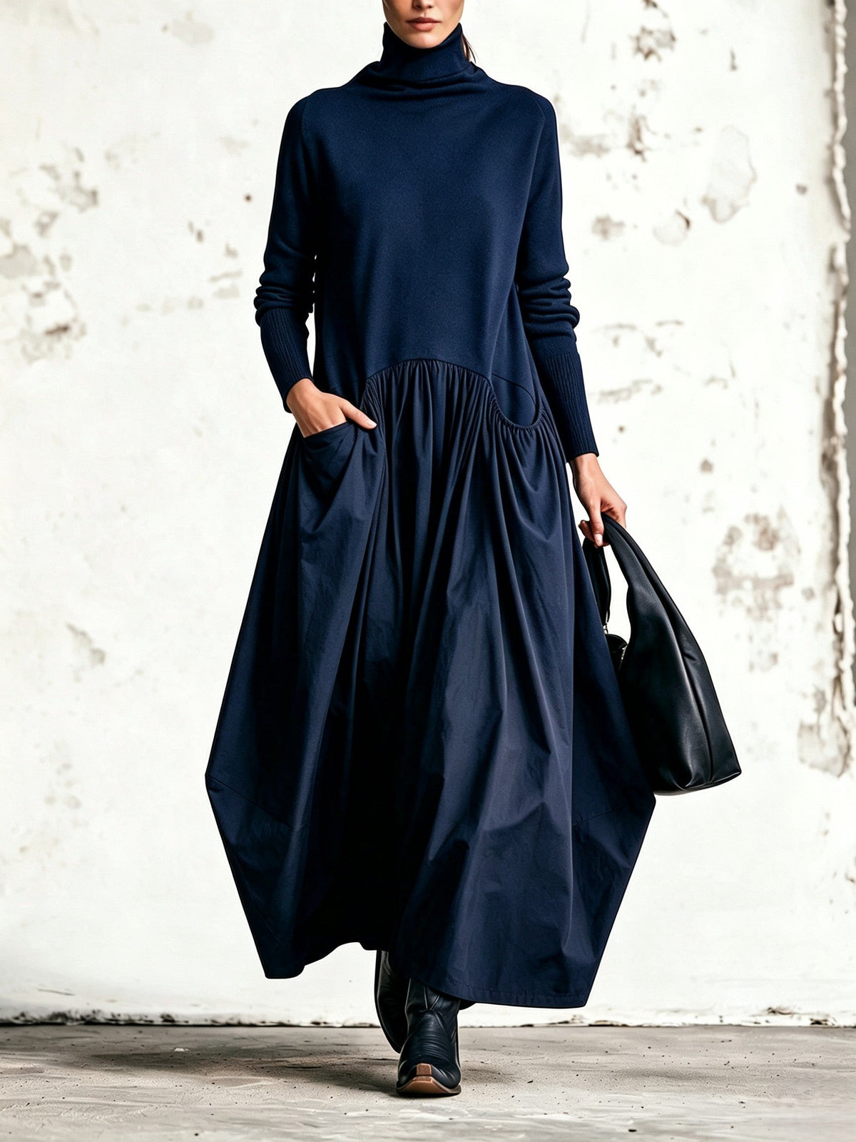 Sidonie | Robe Longue Oversize à Col Montant et Grandes Poches