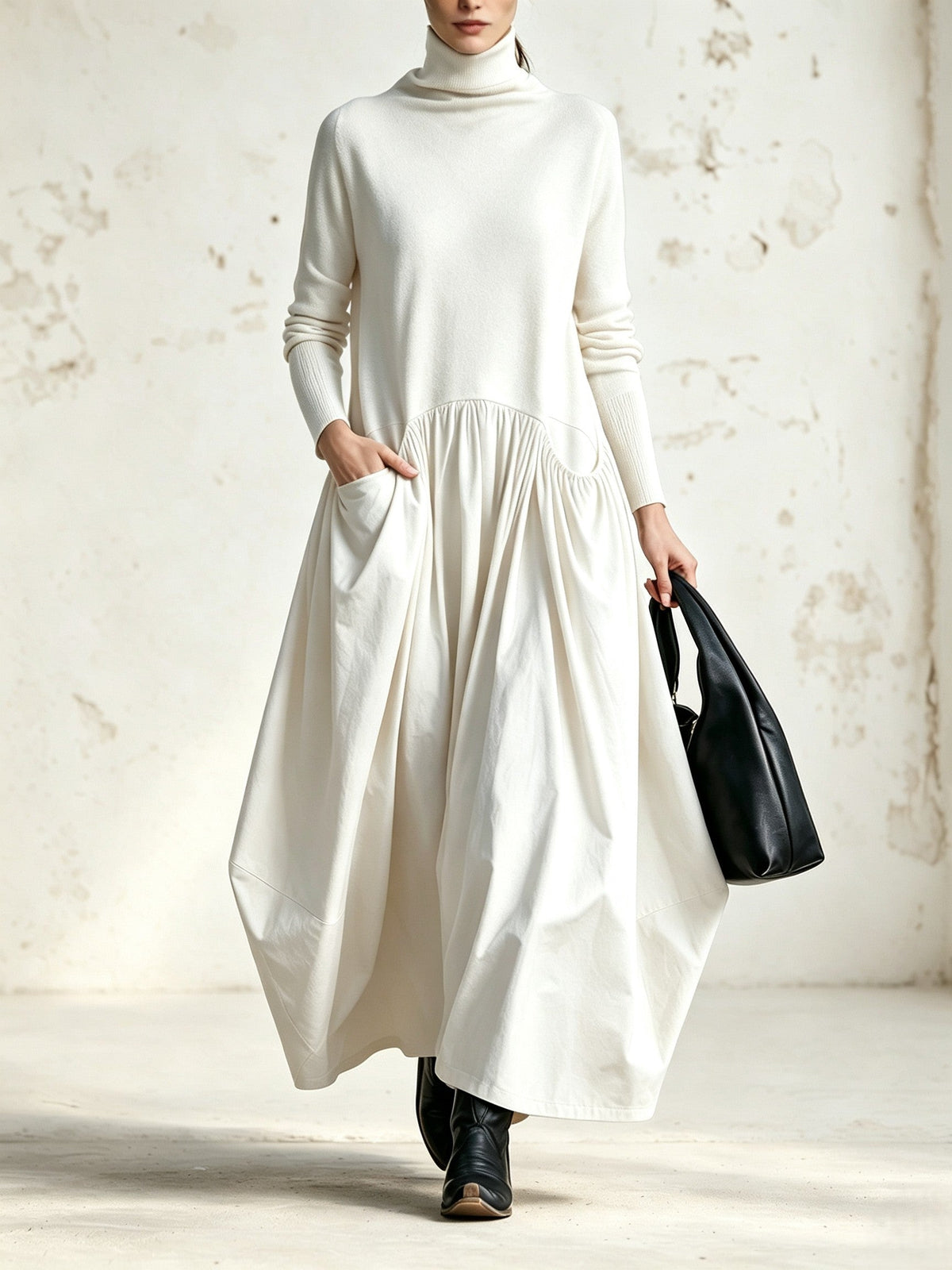 Sidonie | Robe Longue Oversize à Col Montant et Grandes Poches
