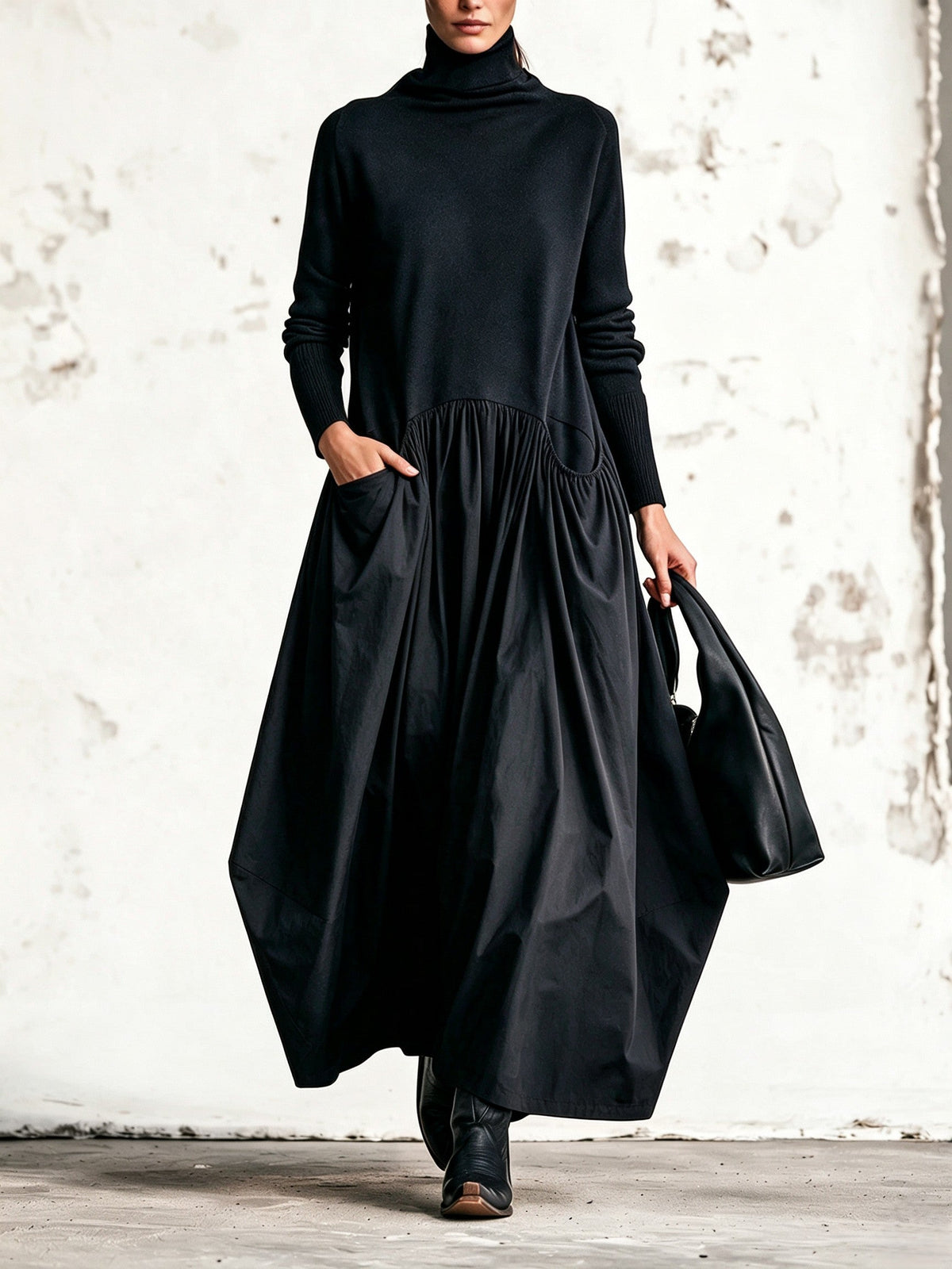 Sidonie | Robe Longue Oversize à Col Montant et Grandes Poches