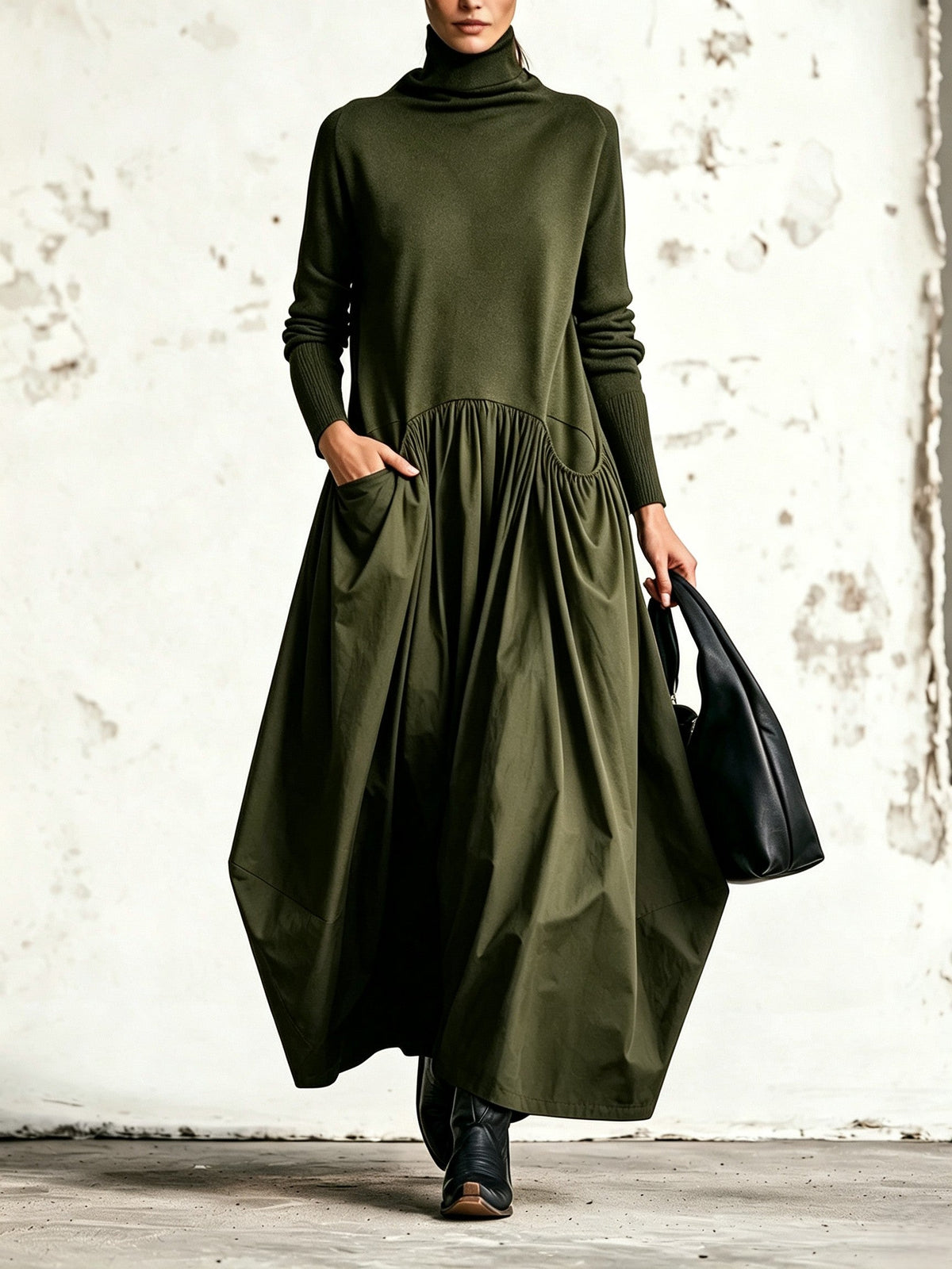 Sidonie | Robe Longue Oversize à Col Montant et Grandes Poches