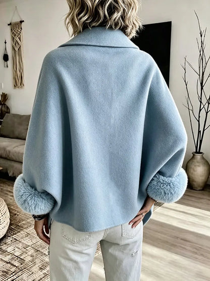 Malicia | Asymmetric Wrap Jacket With Faux Fur Cuffs