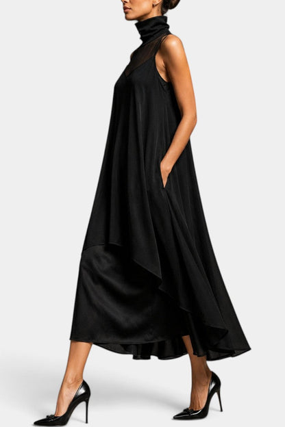 Arlette - Ensemble Asymétrique Fluide Col Montant en Voile