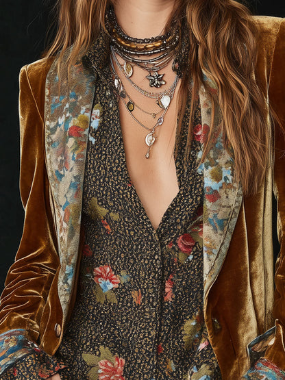 Marcelline | Blazer Patchwork Imprimé Fleuri Vintage
