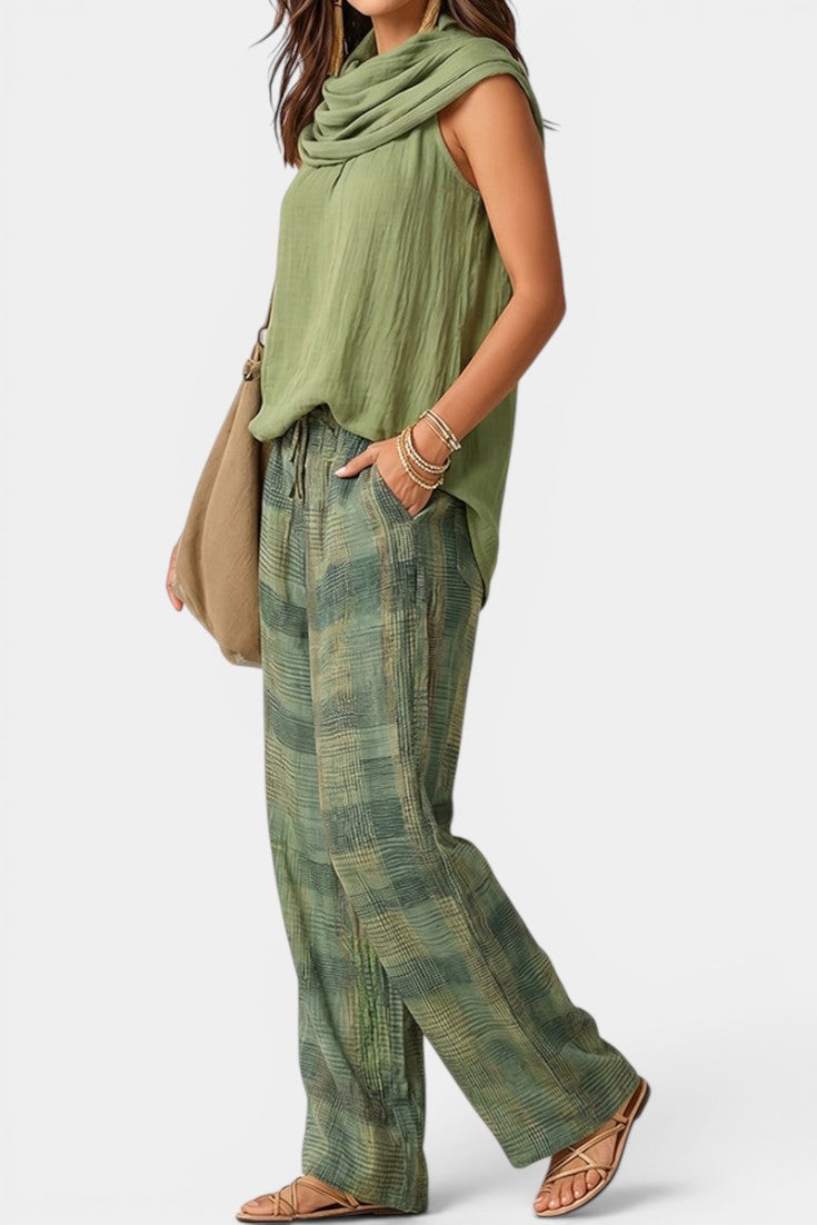 Trove - Ensemble Top Col Drapé & Pantalon Large à Carreaux