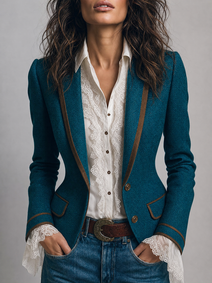 Hortense | Blazer Ajusté Chevrons Rétro à Liserés Contrastants