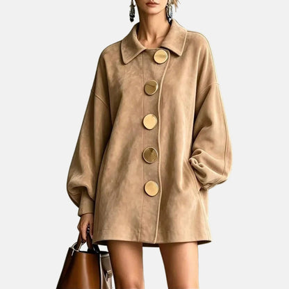 Amelia | Manteau daim boutons dorés