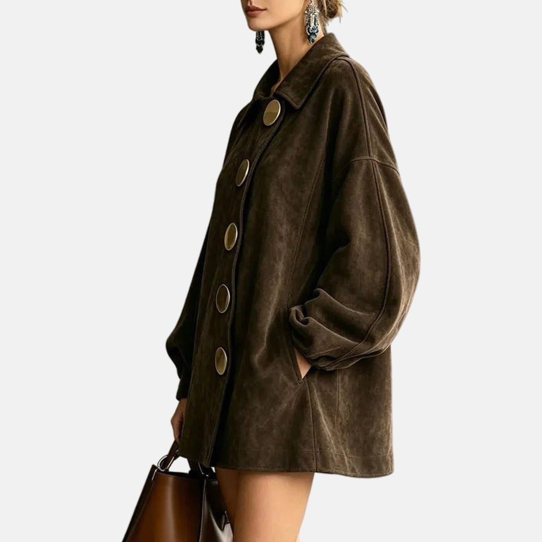 Amelia | Manteau daim boutons dorés