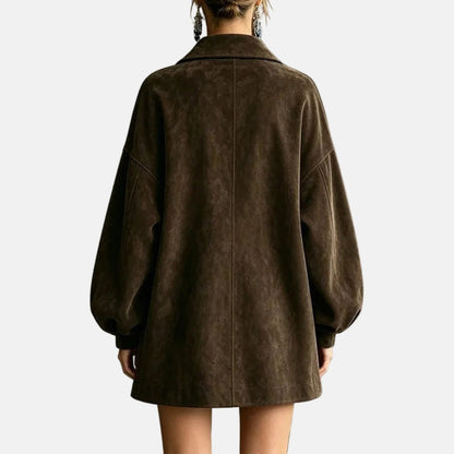 Amelia | Manteau daim boutons dorés
