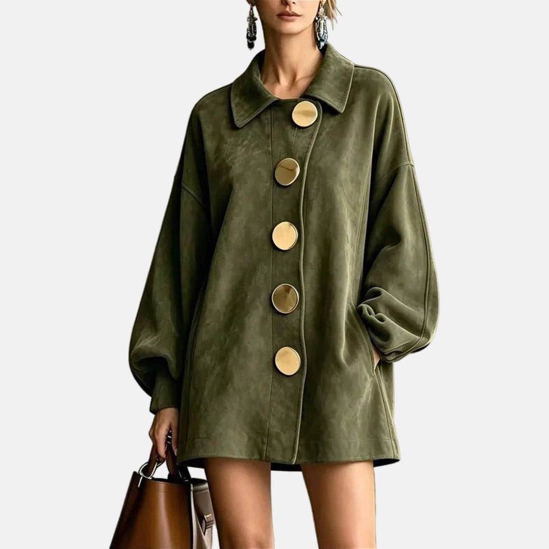 Amelia | Manteau daim boutons dorés