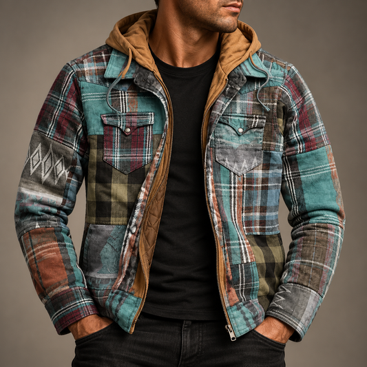 Hugo | Veste à capuche patchwork à carreaux