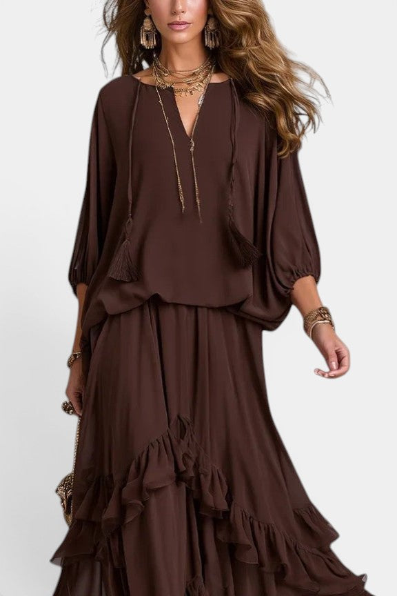 Quiterie - Ensemble Blouse Ample & Jupe Longue Volantée
