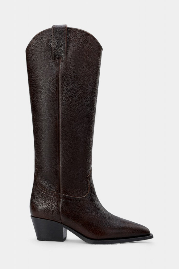 Icelle Bottes Équestres en Cuir Marron à Pointe Aiguë et Talon Bas