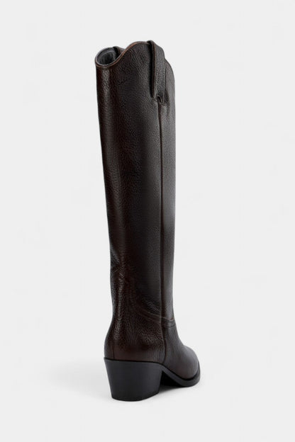 Icelle Bottes Équestres en Cuir Marron à Pointe Aiguë et Talon Bas