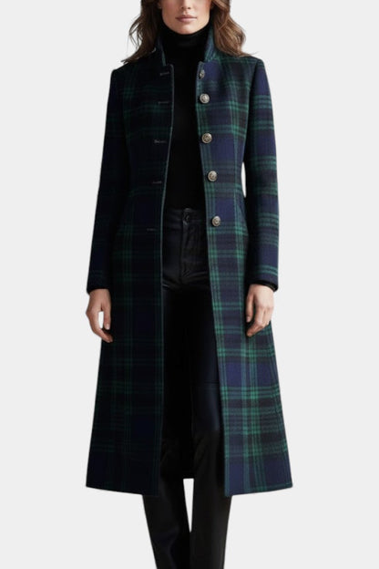 Odette | Manteau Élégant Mi-Long à Carreaux Bleu-Vert