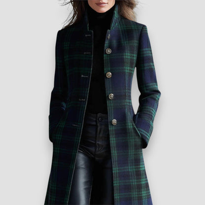 Odette | Manteau Élégant Mi-Long à Carreaux Bleu-Vert