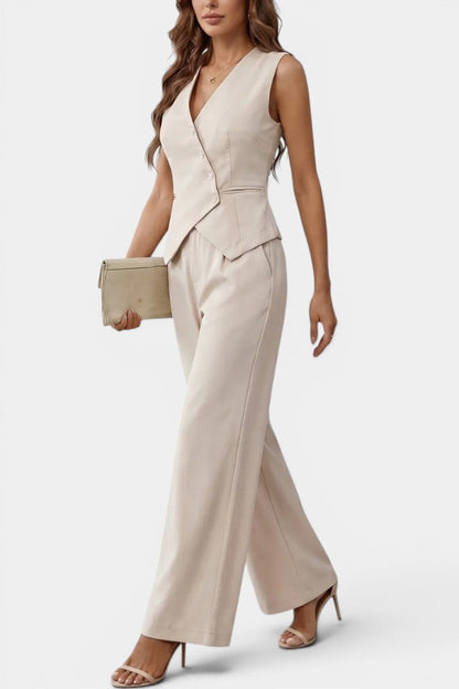 Élise - Ensemble Gilet Péplum Asymétrique Pantalon Taille Haute