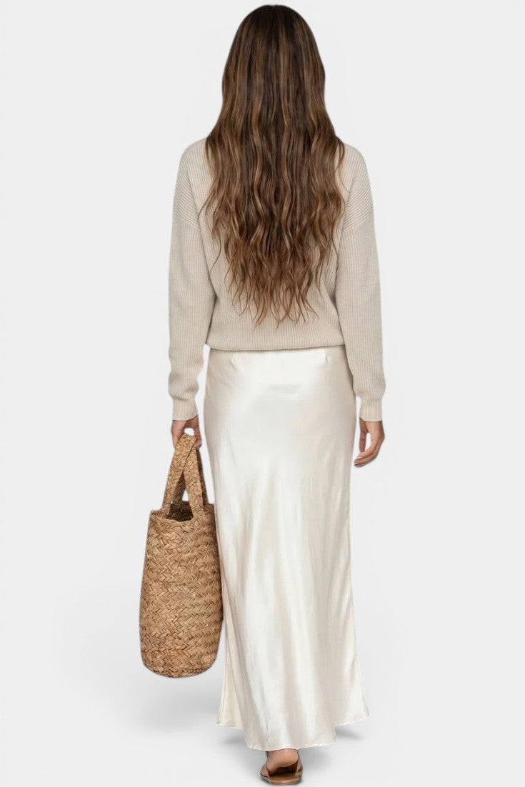 Léandra - Ensemble Pull Col V & Robe Nuisette Satinée