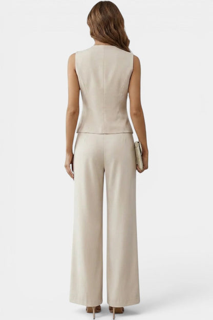 Élise - Ensemble Gilet Péplum Asymétrique Pantalon Taille Haute