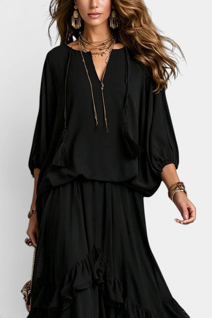 Quiterie - Ensemble Blouse Ample & Jupe Longue Volantée