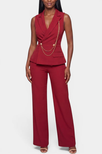 Bathilde - Ensemble Tailleur Gilet Croisé & Pantalon Large