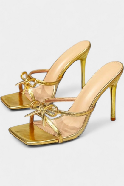 Brenda Talons Stiletto avec Nœud Métallique et Patchwork Moderne