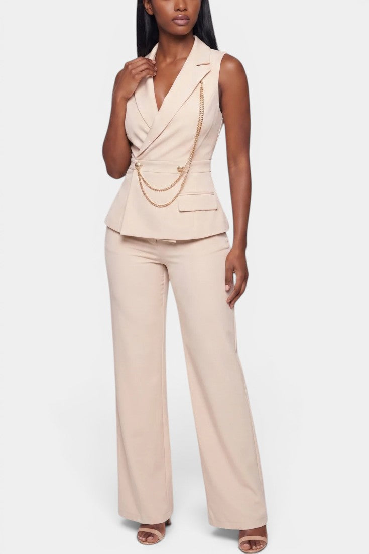 Bathilde - Ensemble Tailleur Gilet Croisé & Pantalon Large