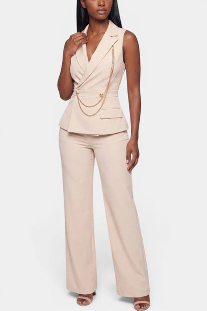 Bathilde - Ensemble Tailleur Gilet Croisé & Pantalon Large