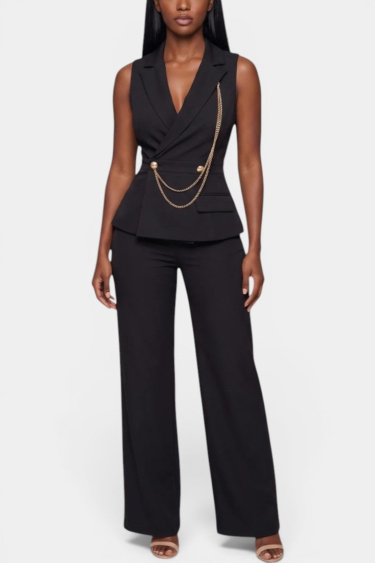 Bathilde - Ensemble Tailleur Gilet Croisé & Pantalon Large