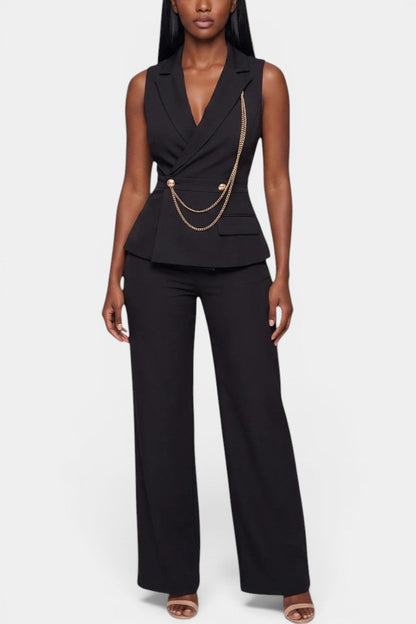 Bathilde - Ensemble Tailleur Gilet Croisé & Pantalon Large