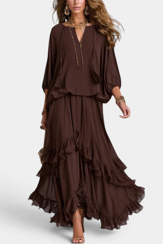 Quiterie - Ensemble Blouse Ample & Jupe Longue Volantée