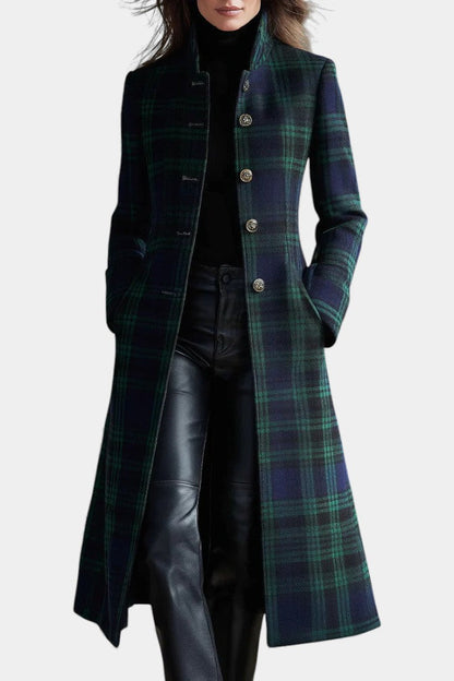 Odette | Manteau Élégant Mi-Long à Carreaux Bleu-Vert