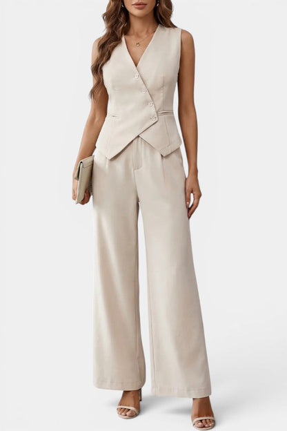 Élise - Ensemble Gilet Péplum Asymétrique Pantalon Taille Haute