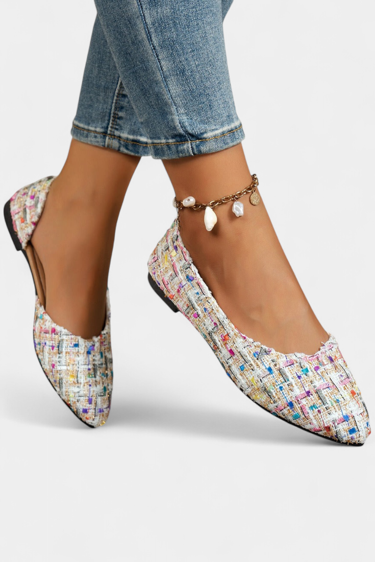Mocassins Crystal en Tweed Multicolore Élégants et Confortables