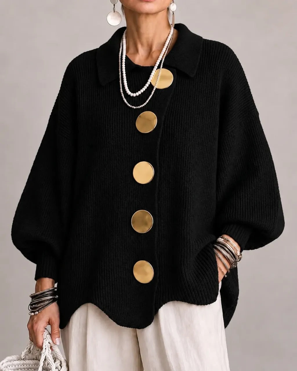 Capucine - Cardigan Boutonné Oversize à Col