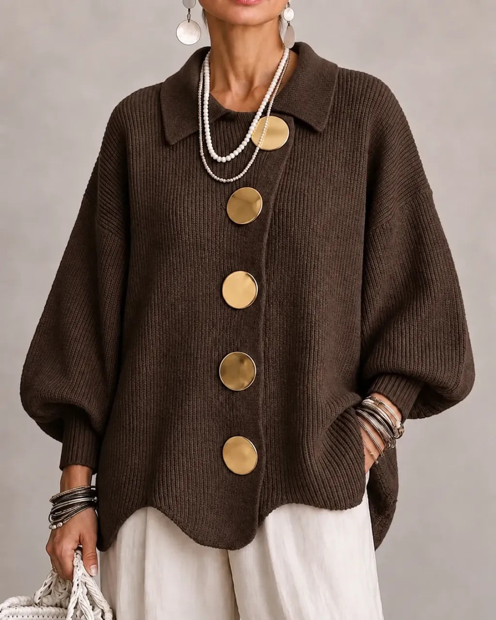 Capucine - Cardigan Boutonné Oversize à Col