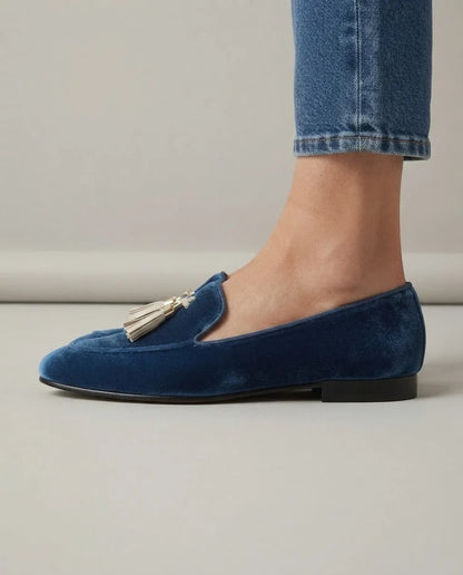 Juliette | Mocassins effet velours à pampilles dorées
