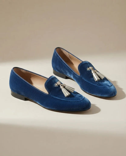 Juliette | Mocassins effet velours à pampilles dorées