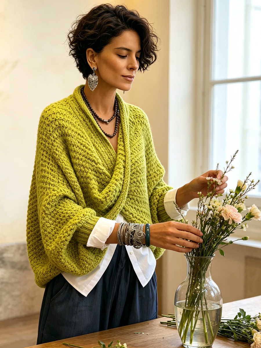 Aurélie | Pull Cache-Cœur Oversize à Manches Chauve-Souris