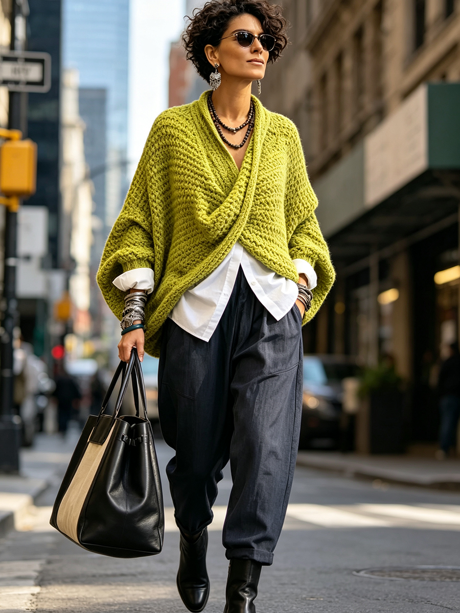 Aurélie | Pull Cache-Cœur Oversize à Manches Chauve-Souris