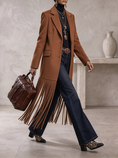Margot | Manteau Trench Marron à Ourlet Frangé