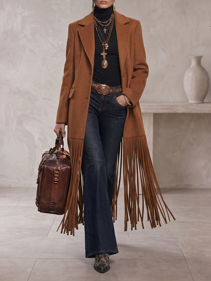 Margot | Manteau Trench Marron à Ourlet Frangé
