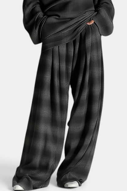 Isidora - Ensemble Ample Épaules Dénudées & Pantalon Large à Carreaux