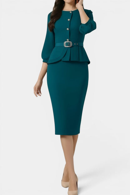 Dagny - Ensemble Veste Péplum Boutonnée & Jupe Crayon
