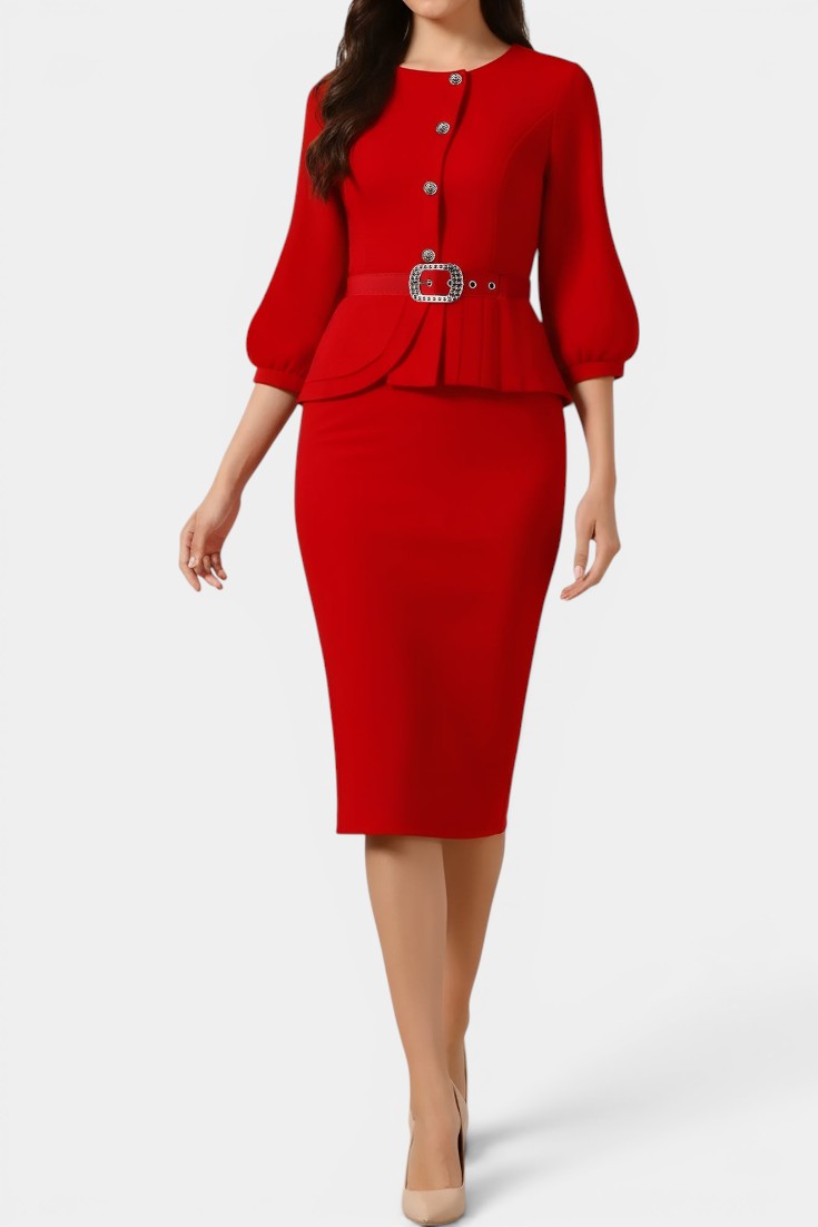 Dagny - Ensemble Veste Péplum Boutonnée & Jupe Crayon