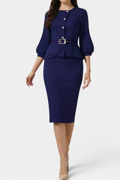 Dagny - Ensemble Veste Péplum Boutonnée & Jupe Crayon
